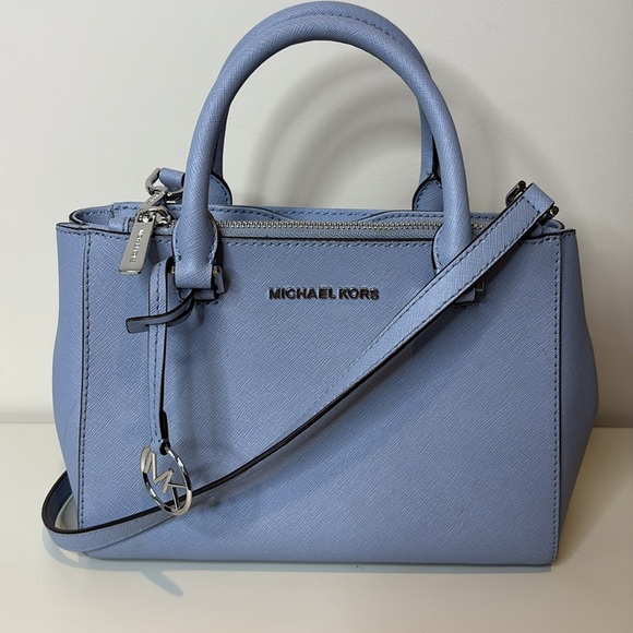 Michael Kors | Blue Sutton Saffiano Leather Removable Crossbody Satchel Bag - Picture 1 of 17